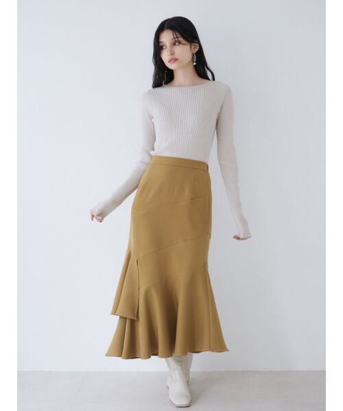 MEU！　ダークブラウン リブ編み セーター ケーブル編みバイアスデザインニット(ニット・セーター) | a.v.v