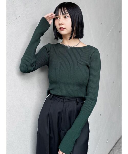 MURUA（ムルーア）の「ヘムラウンドリブニット（ニット/セーター・レディース・グリーン/ブラック/アイボリー・FREE）」の13枚目の写真