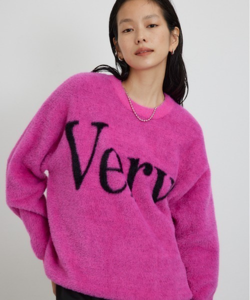 AZUL by moussy(アズールバイマウジー)の「シャギージャガードロゴニット(Tシャツ/カットソー・メンズ・ライトグレー/ブラック/ピンク/グリーン・FREE)」の4枚目の写真