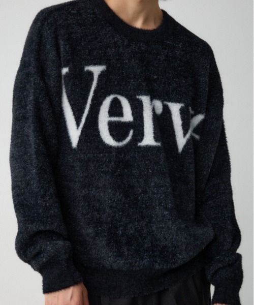 AZUL by moussy(アズールバイマウジー)の「シャギージャガードロゴニット(Tシャツ/カットソー・メンズ・ライトグレー/ブラック/ピンク/グリーン・FREE)」の2枚目の写真