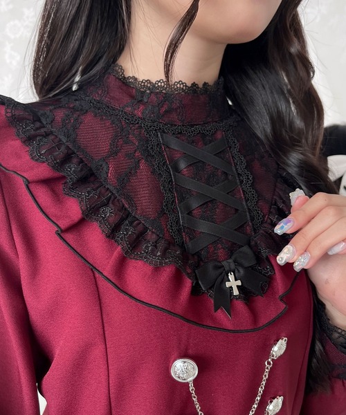DearMyLove（ディアマイラブ）の「レースアップVヨークフリルブラウス（シャツ/ブラウス・レディース・ホワイト/ボルドー/ブラック・3L/MEDIUM/LARGE/LL）」の13枚目の写真