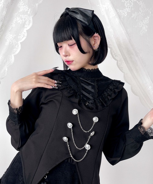 DearMyLove（ディアマイラブ）の「レースアップVヨークフリルブラウス（シャツ/ブラウス・レディース・ホワイト/ボルドー/ブラック・3L/MEDIUM/LARGE/LL）」の6枚目の写真