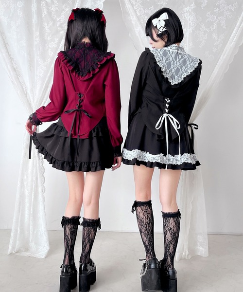 DearMyLove（ディアマイラブ）の「レースアップVヨークフリルブラウス（シャツ/ブラウス・レディース・ホワイト/ボルドー/ブラック・3L/MEDIUM/LARGE/LL）」の9枚目の写真