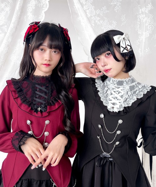 DearMyLove（ディアマイラブ）の「レースアップVヨークフリルブラウス（シャツ/ブラウス・レディース・ホワイト/ボルドー/ブラック・3L/MEDIUM/LARGE/LL）」の10枚目の写真