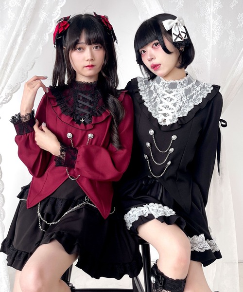 DearMyLove（ディアマイラブ）の「レースアップVヨークフリルブラウス（シャツ/ブラウス・レディース・ホワイト/ボルドー/ブラック・3L/MEDIUM/LARGE/LL）」の12枚目の写真