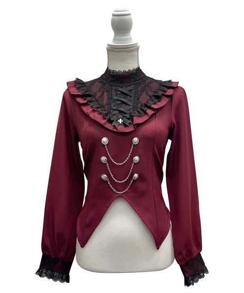 DearMyLove（ディアマイラブ）の「レースアップVヨークフリルブラウス（シャツ/ブラウス・レディース・ホワイト/ボルドー/ブラック・3L/MEDIUM/LARGE/LL）」の18枚目の写真