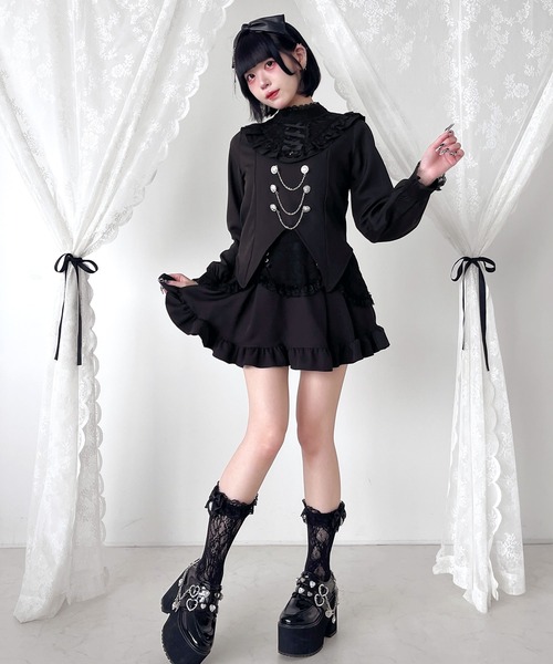 DearMyLove（ディアマイラブ）の「レースアップVヨークフリルブラウス（シャツ/ブラウス・レディース・ホワイト/ボルドー/ブラック・3L/MEDIUM/LARGE/LL）」の4枚目の写真