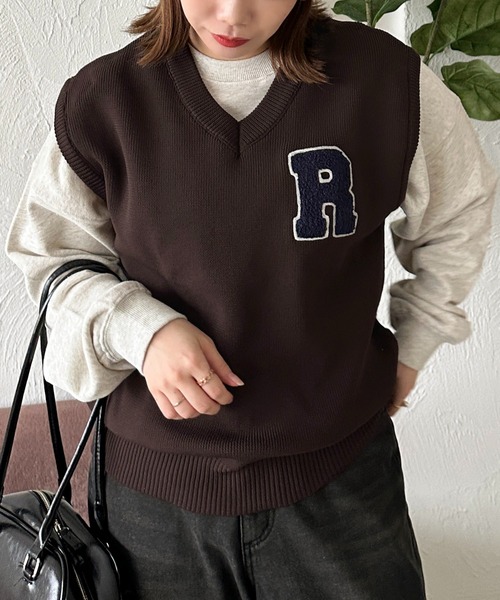 apres jour mignon(アプレジュールミニョン)の「【apresjour mignon】ユニセックスワンポイントニットベスト【ZOZOTOWN限定アイテム】(ベスト・レディース・ブラウン系その他/ネイビー・フリー/X-LARGE)」の5枚目の写真