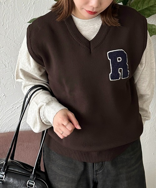 apres jour mignon(アプレジュールミニョン)の「【apresjour mignon】ユニセックスワンポイントニットベスト【ZOZOTOWN限定アイテム】(ベスト・レディース・ブラウン系その他/ネイビー・フリー/X-LARGE)」の6枚目の写真