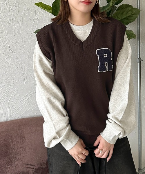 apres jour mignon(アプレジュールミニョン)の「【apresjour mignon】ユニセックスワンポイントニットベスト【ZOZOTOWN限定アイテム】(ベスト・レディース・ブラウン系その他/ネイビー・フリー/X-LARGE)」の8枚目の写真