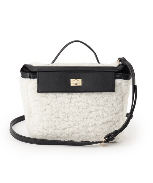 OPAQUE.CLIP（オペークドットクリップ）の「【2WAY】ボアトリミングスクエアデザインバッグ（ハンドバッグ・レディース・チャコールグレー/オフホワイト・00）」の5枚目の写真