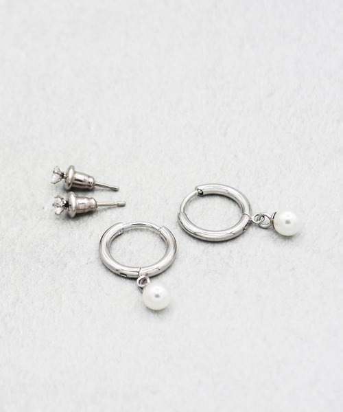 Diliraba（ディリラバ）の「【Diliraba】ステンレスフープ 揺れるパールピアスセット（ピアス（両耳用）・レディース・シルバー/ゴールド・FREE）」の3枚目の写真