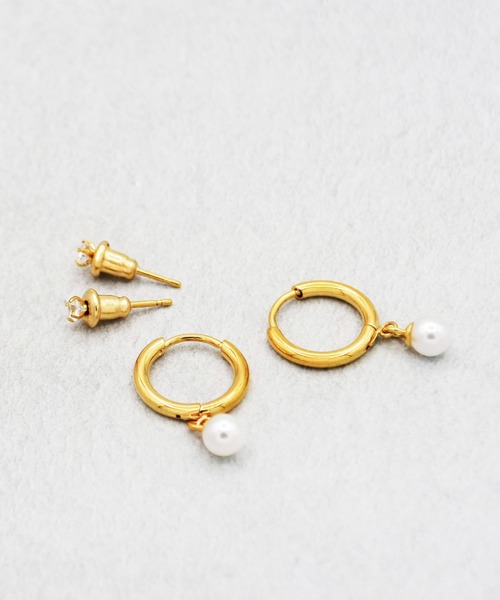 Diliraba（ディリラバ）の「【Diliraba】ステンレスフープ 揺れるパールピアスセット（ピアス（両耳用）・レディース・シルバー/ゴールド・FREE）」の4枚目の写真