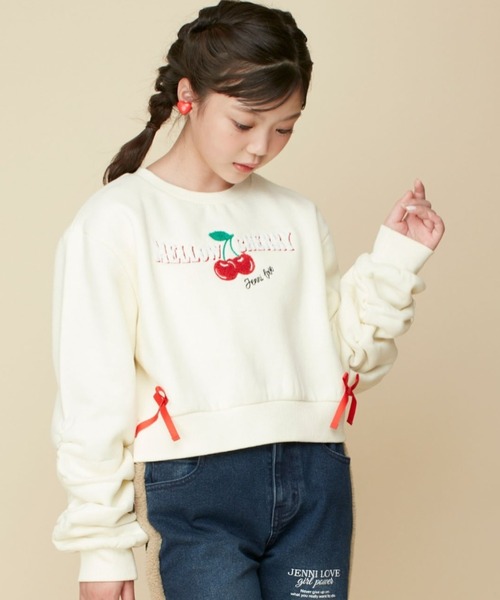 JENNI love（ジェニィラブ）の「【あったか】裏起毛チェリーサガラトレーナー（スウェット・キッズ・オフホワイト/ブラック/サックスブルー・130cm/140cm/150cm/160cm）」の2枚目の写真