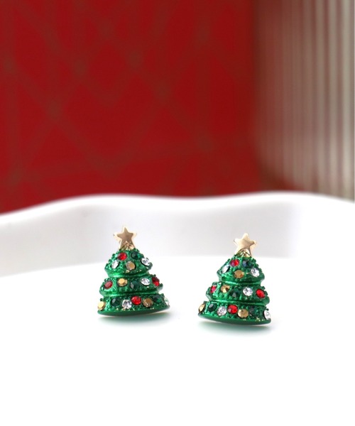 Three Four Time（ｽﾘｰﾌｫｰﾀｲﾑ）の「【X’mas】クリスマスツリーピアス（ピアス（両耳用）・レディース・ゴールド/グリーン・FREE）」の3枚目の写真