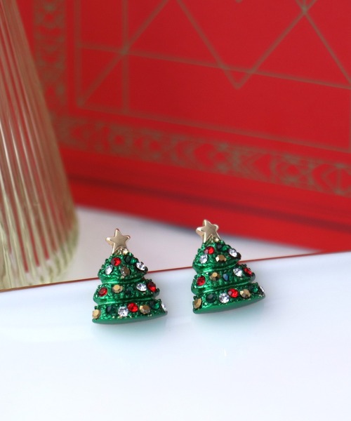 Three Four Time（ｽﾘｰﾌｫｰﾀｲﾑ）の「【X’mas】クリスマスツリーピアス（ピアス（両耳用）・レディース・ゴールド/グリーン・FREE）」の5枚目の写真