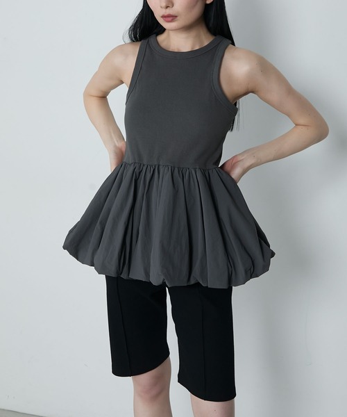 le ELMi（ルエルミ）の「Balloon american sleeve tanktop with cups / カップイン バルーン アメスリタンク（タンクトップ・レディース・ブラック/チャコールグレー/オフホワイト・FREE）」の3枚目の写真