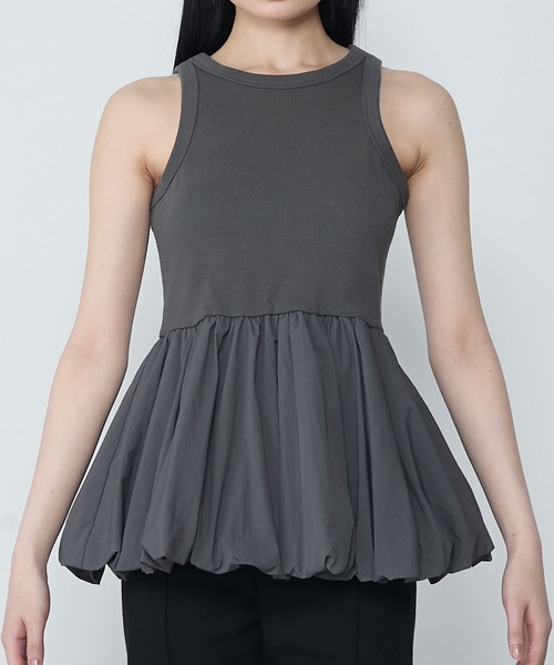le ELMi（ルエルミ）の「Balloon american sleeve tanktop with cups / カップイン バルーン アメスリタンク（タンクトップ・レディース・ブラック/チャコールグレー/オフホワイト・FREE）」の20枚目の写真