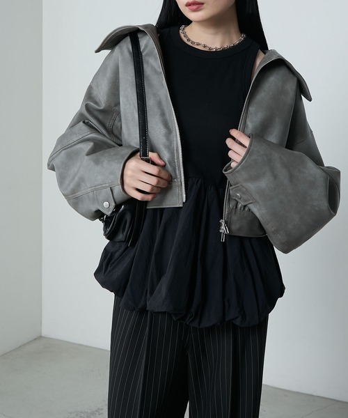 le ELMi（ルエルミ）の「Balloon american sleeve tanktop with cups / カップイン バルーン アメスリタンク（タンクトップ・レディース・ブラック/チャコールグレー/オフホワイト・FREE）」の9枚目の写真