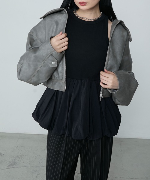 le ELMi（ルエルミ）の「Balloon american sleeve tanktop with cups / カップイン バルーン アメスリタンク（タンクトップ・レディース・ブラック/チャコールグレー/オフホワイト・FREE）」の10枚目の写真