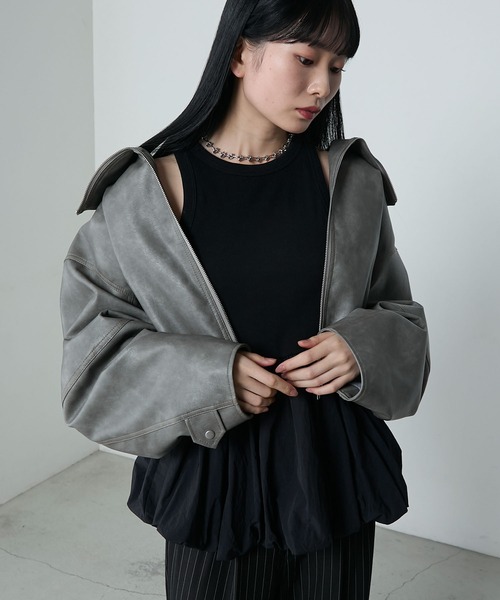 le ELMi（ルエルミ）の「Balloon american sleeve tanktop with cups / カップイン バルーン アメスリタンク（タンクトップ・レディース・ブラック/チャコールグレー/オフホワイト・FREE）」の11枚目の写真