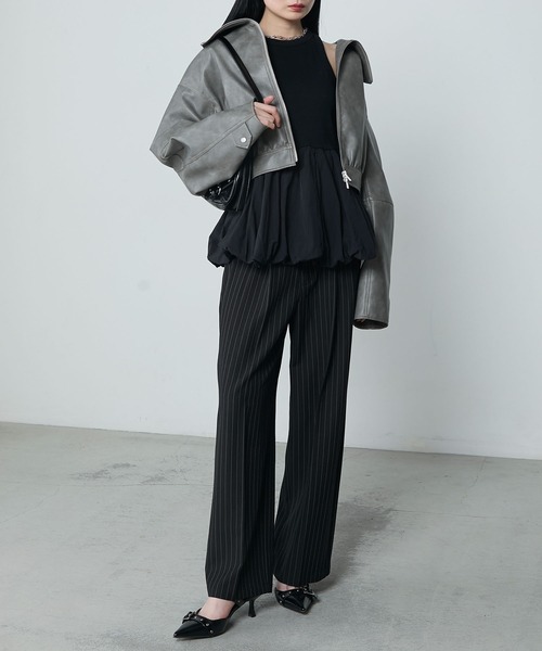 le ELMi（ルエルミ）の「Balloon american sleeve tanktop with cups / カップイン バルーン アメスリタンク（タンクトップ・レディース・ブラック/チャコールグレー/オフホワイト・FREE）」の12枚目の写真