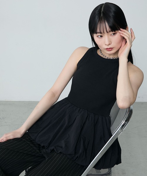 le ELMi（ルエルミ）の「Balloon american sleeve tanktop with cups / カップイン バルーン アメスリタンク（タンクトップ・レディース・ブラック/チャコールグレー/オフホワイト・FREE）」の13枚目の写真