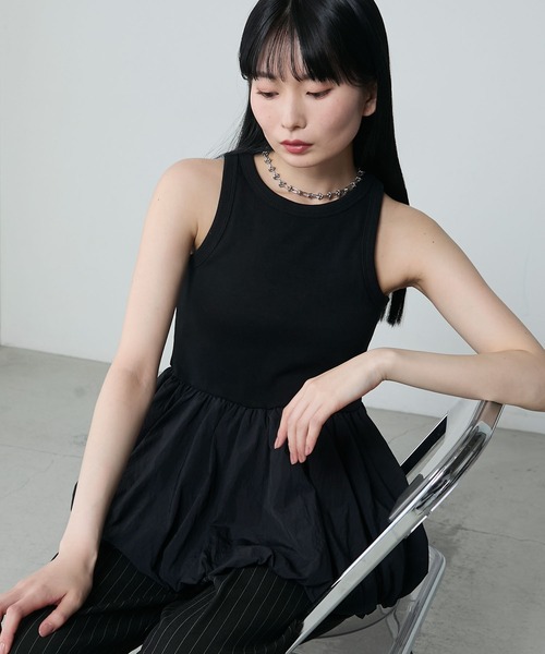 le ELMi（ルエルミ）の「Balloon american sleeve tanktop with cups / カップイン バルーン アメスリタンク（タンクトップ・レディース・ブラック/チャコールグレー/オフホワイト・FREE）」の14枚目の写真