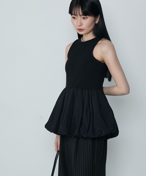 le ELMi（ルエルミ）の「Balloon american sleeve tanktop with cups / カップイン バルーン アメスリタンク（タンクトップ・レディース・ブラック/チャコールグレー/オフホワイト・FREE）」の15枚目の写真