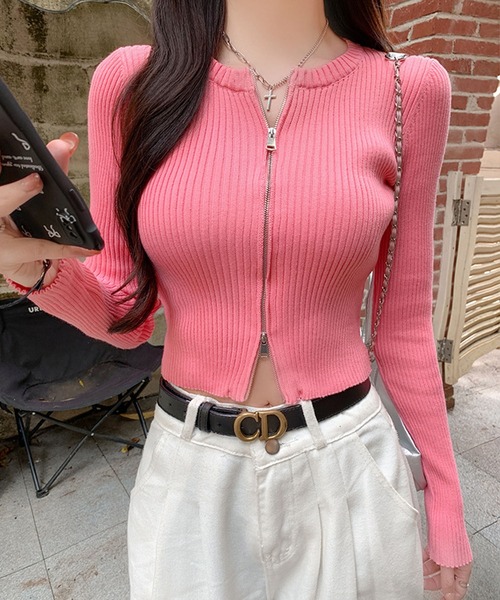 GLAMOROUS JANE(グラマラスジェーン)の「ダブルジップリブニットトップス(ニット/セーター・レディース・グレー/ブラック/ホワイト/ピンク・FREE)」の21枚目の写真
