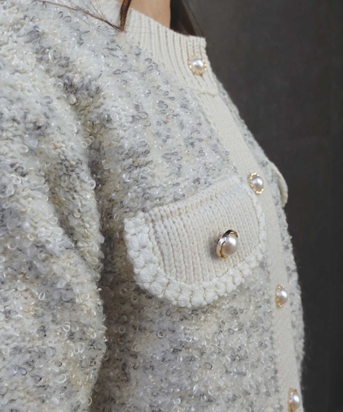 CORNERS（コーナーズ）の「カラーネップノーカラーニットジャケット（カーディガン/ボレロ・レディース・ベージュ/ブルー/グレー/ピンク・M）」の6枚目の写真