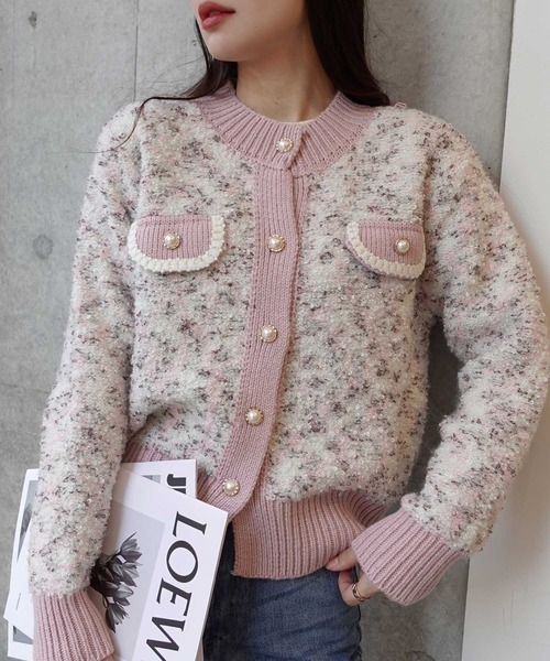カラーネップノーカラーニットジャケット（カーディガン/ボレロ