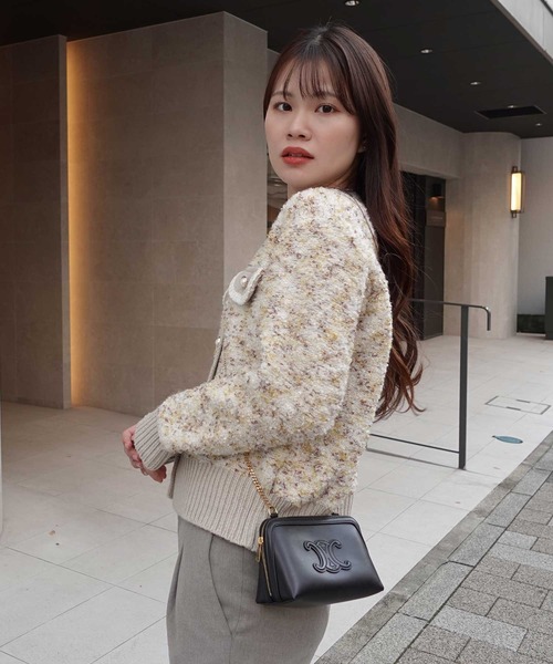 CORNERS（コーナーズ）の「カラーネップノーカラーニットジャケット（カーディガン/ボレロ・レディース・ベージュ/ブルー/グレー/ピンク・M）」の15枚目の写真