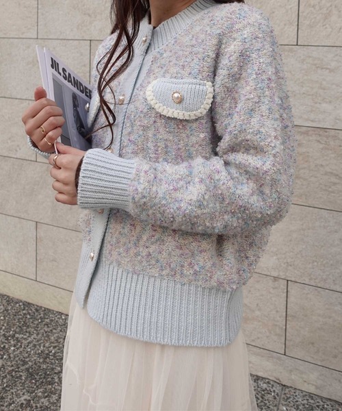 CORNERS（コーナーズ）の「カラーネップノーカラーニットジャケット（カーディガン/ボレロ・レディース・ベージュ/ブルー/グレー/ピンク・M）」の17枚目の写真