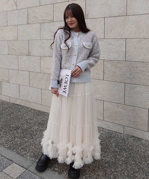 CORNERS（コーナーズ）の「カラーネップノーカラーニットジャケット（カーディガン/ボレロ・レディース・ベージュ/ブルー/グレー/ピンク・M）」の18枚目の写真