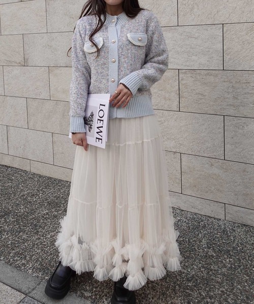 CORNERS（コーナーズ）の「カラーネップノーカラーニットジャケット（カーディガン/ボレロ・レディース・ベージュ/ブルー/グレー/ピンク・M）」の19枚目の写真