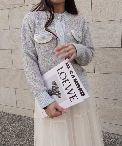 CORNERS（コーナーズ）の「カラーネップノーカラーニットジャケット（カーディガン/ボレロ・レディース・ベージュ/ブルー/グレー/ピンク・M）」の20枚目の写真