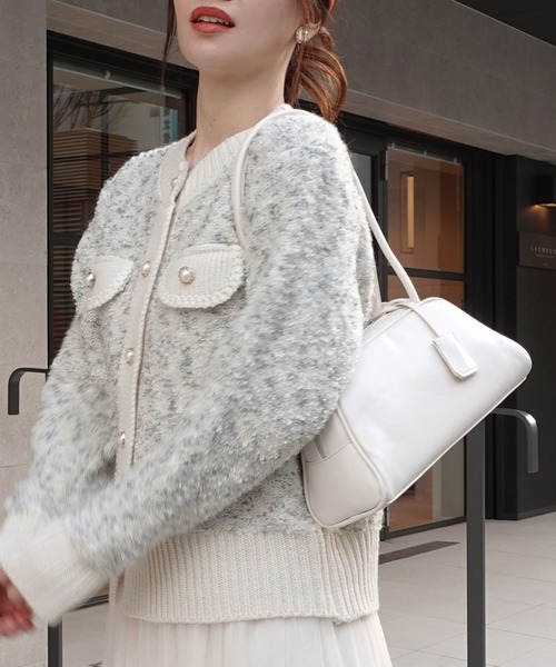 CORNERS（コーナーズ）の「カラーネップノーカラーニットジャケット（カーディガン/ボレロ・レディース・ベージュ/ブルー/グレー/ピンク・M）」の20枚目の写真