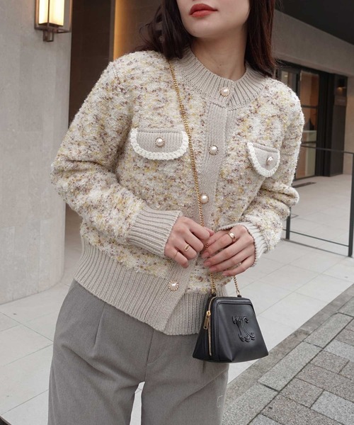 CORNERS（コーナーズ）の「カラーネップノーカラーニットジャケット（カーディガン/ボレロ・レディース・ベージュ/ブルー/グレー/ピンク・M）」の21枚目の写真