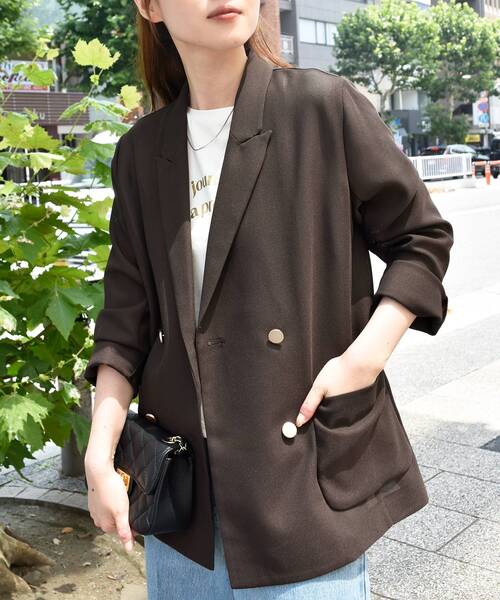 le.coeur blanc（ルクールブラン）の「メッシュダブルブレストジャケット（その他トップス・レディース・ネイビー/グレー/ベージュ/ブラック/ブラウン/グレイッシュベージュ・38）」の3枚目の写真