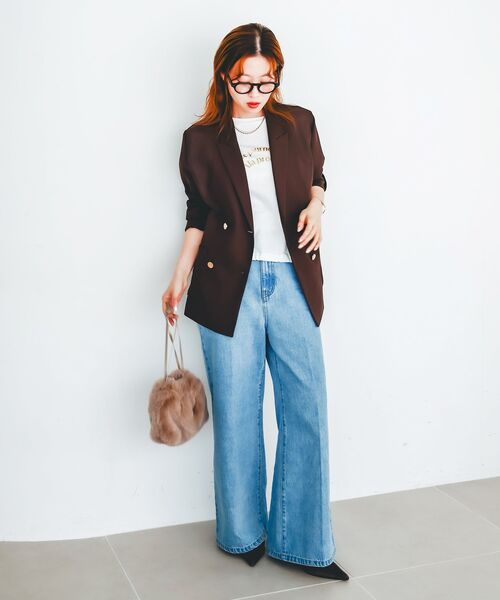 le.coeur blanc（ルクールブラン）の「メッシュダブルブレストジャケット（その他トップス・レディース・ネイビー/グレー/ベージュ/ブラック/ブラウン/グレイッシュベージュ・38）」の7枚目の写真