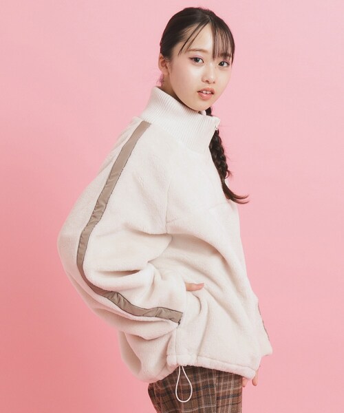 セール】フェイクファーリブハイネックジャケット（ブルゾン）｜PINK