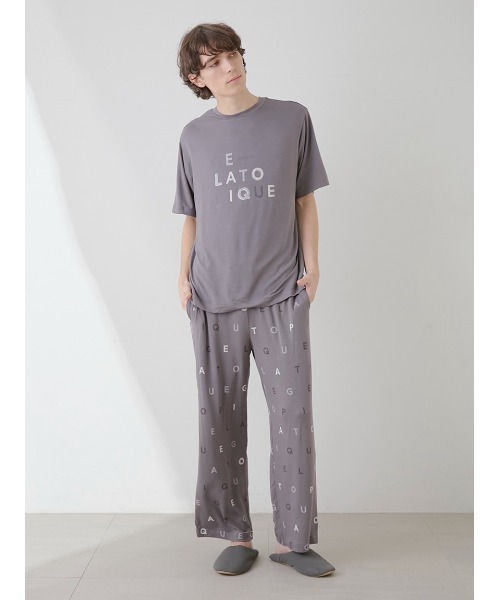 セール】【HOMME】レーヨンロゴ柄ロングパンツ（ルームウェア