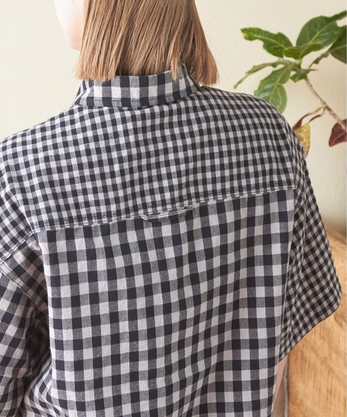 CUBE SUGAR（キューブシュガー）の「ギンガムチェック組合せ裾ドロストシャツ（シャツ/ブラウス・レディース・カーキ/ブラック/ブルー・M）」の9枚目の写真