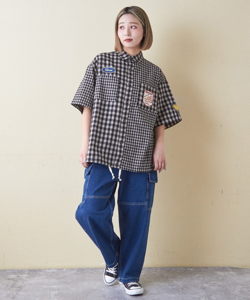 CUBE SUGAR（キューブシュガー）の「ギンガムチェック組合せ裾ドロストシャツ（シャツ/ブラウス・レディース・カーキ/ブラック/ブルー・M）」の16枚目の写真