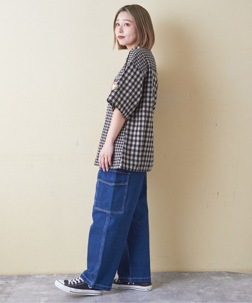CUBE SUGAR（キューブシュガー）の「ギンガムチェック組合せ裾ドロストシャツ（シャツ/ブラウス・レディース・カーキ/ブラック/ブルー・M）」の17枚目の写真