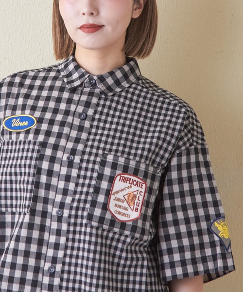 CUBE SUGAR（キューブシュガー）の「ギンガムチェック組合せ裾ドロストシャツ（シャツ/ブラウス・レディース・カーキ/ブラック/ブルー・M）」の19枚目の写真