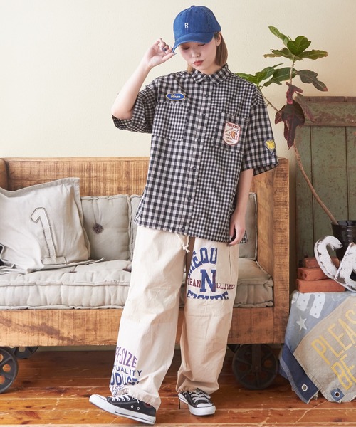 CUBE SUGAR（キューブシュガー）の「ギンガムチェック組合せ裾ドロストシャツ（シャツ/ブラウス・レディース・カーキ/ブラック/ブルー・M）」の6枚目の写真