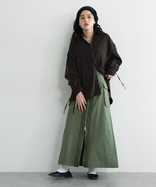 RAGEBLUE(レイジブルー)の「Wジップ/異素材切替ミリタリーカーゴスカート(スカート・レディース・ブラック/オリーブ・FREE)」の9枚目の写真