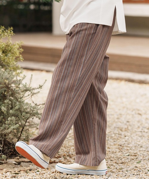 CAMBIO（カンビオ）の「mp13307-Multi Stripe Wide Straight Pants ワイドストレートパンツ（その他パンツ・メンズ・ベージュ/ネイビー/ブラウン・S/M/L）」の2枚目の写真
